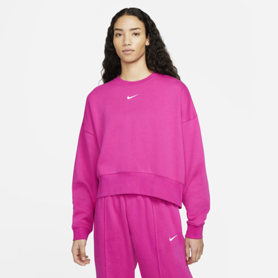 Nike Women's  Sportswear Collection Essentials Oversized Fleece Crew Sweatshirt In Active Pink/white