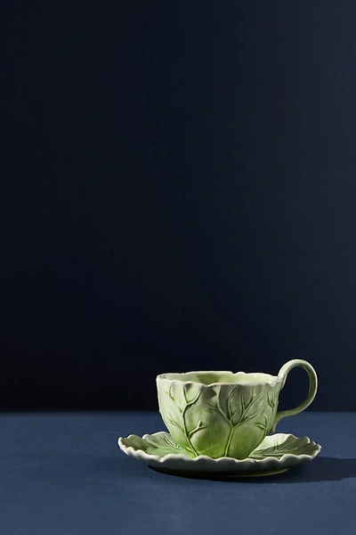 Anthropologie Lilypad Teacup And Saucer Set In Green