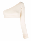 Rick Owens One-shoulder White Cropped Top In Beige