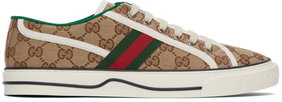 Gucci Gg Supreme Fabric Sneakers With Lateral Web Band In Neutral