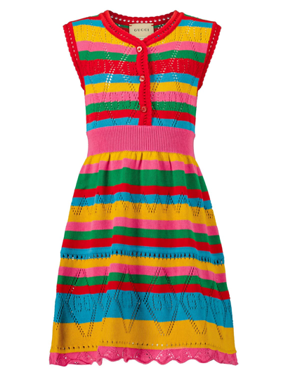 Gucci Kids' Multicolor Dress For Girl With Iconic Gg In Fuchsia