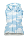 Monnalisa Cloud Print Hooded Puffer Vest In Blue