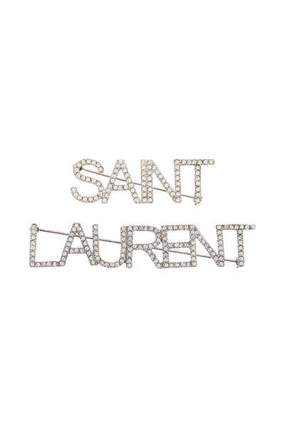 Saint Laurent Brooch In Brass And Crystals In Silver