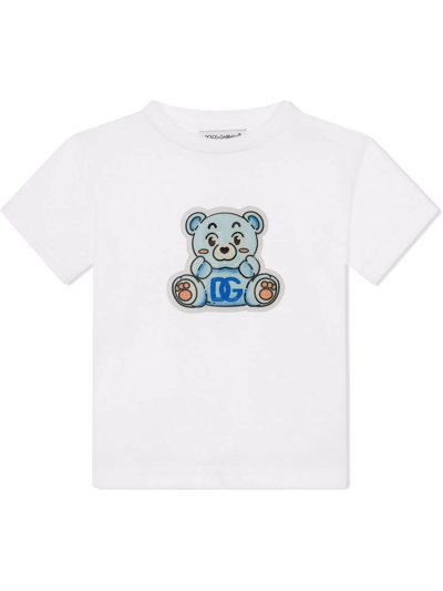 Dolce & Gabbana Babies' Jersey T-shirt With Teddy-bear Patch In White