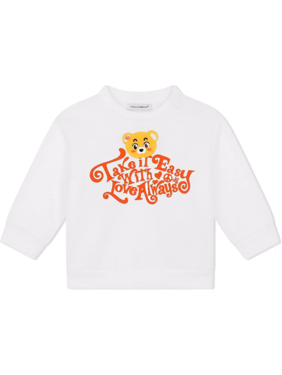 Dolce & Gabbana Babies' Slogan-print Cotton Sweatshirt In White