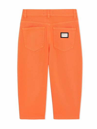 Dolce & Gabbana Kids' High-waisted Straight Leg Jeans In Orange