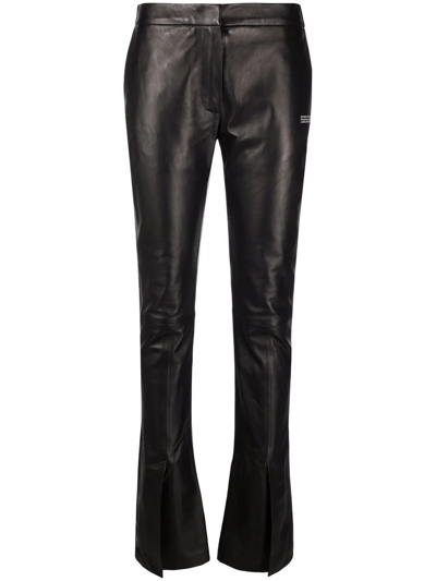 Off-white Corporate Logo-print Leather Trousers In Black