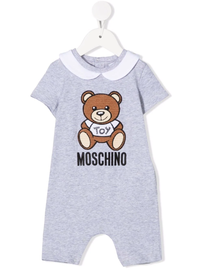 Moschino Babies' Logo Cotton Jersey Romper W/ Toy Patch In Grey