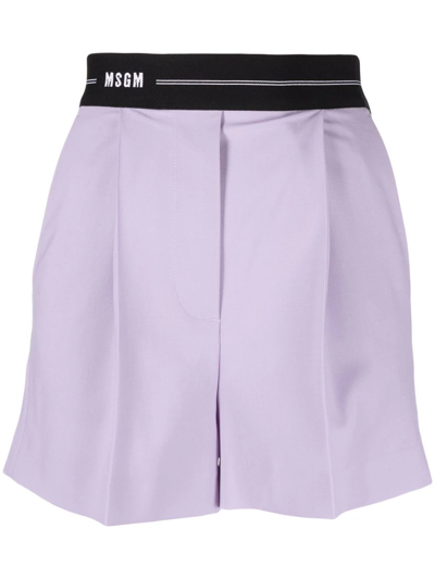 Msgm Logo-waistband Tailored Shorts In Lilac