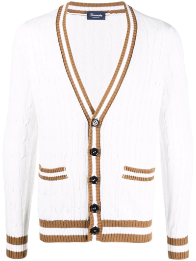 Drumohr Cable Knit Cardigan In White
