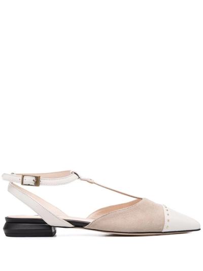 Lorena Antoniazzi Suede Leather-trim Ballet Shoes In Neutrals