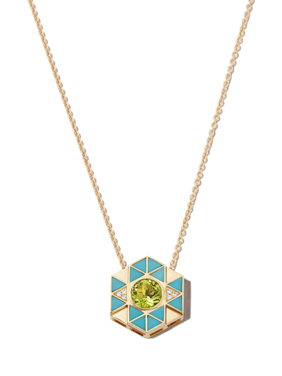 Harwell Godfrey Yellow Gold Evil Eye Pendant Necklace With Turquoise And Peridot In Yellow Gold Turq