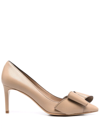 Ferragamo Zoey Bow-detail Leather Pumps In Nude