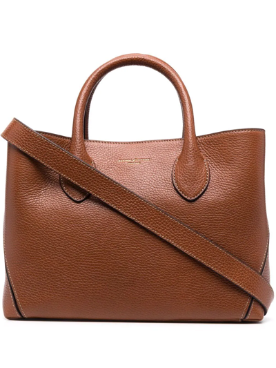 Aspinal Of London Midi London Pebble-texture Leather Tote Bag In Braun