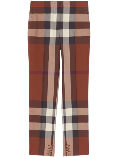 Burberry Wool Check Tailored Trousers In Brown