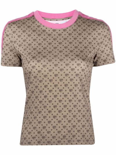 Chiara Ferragni Short-sleeved Loose Fit T-shirt With Geometric Print In Green
