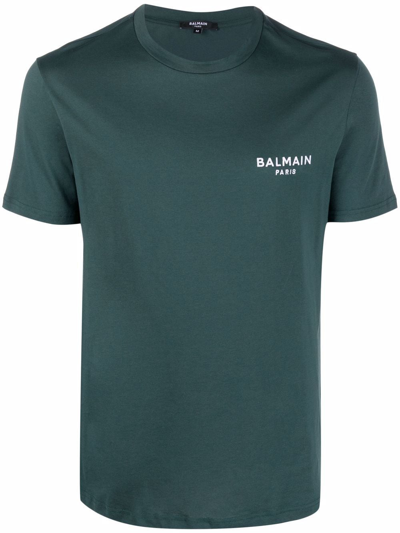 Balmain Logo-print Regular-fit Cotton-jersey T-shirt In Deep Green