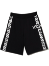 Versace Teen Greca-logo Cotton Track Shorts In Black