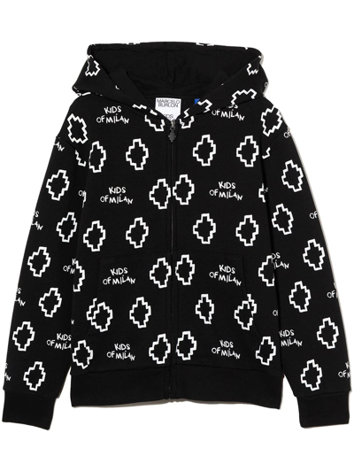 Marcelo Burlon County Of Milan Kids' All-over Logo-print Hoodie In Black