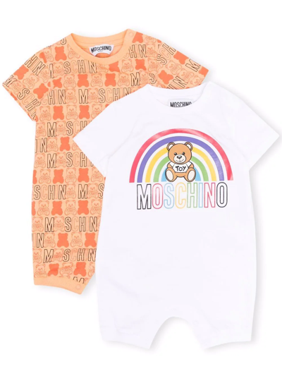 Moschino Babies' Logo Short-sleeve Romper In White