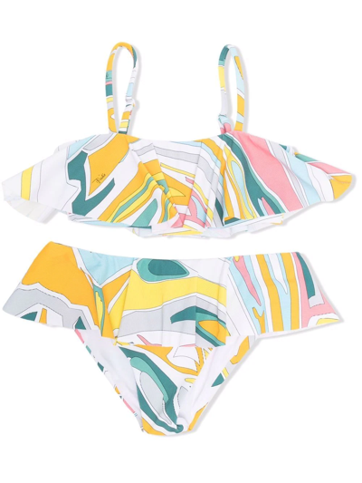 Emilio Pucci Junior Kids' Abstract-pattern Print Bikini In Yellow