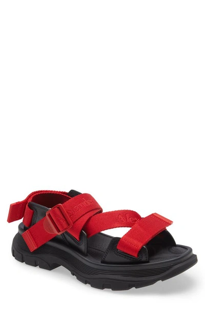 Alexander Mcqueen Tread Slick Sandal In Lust Red/ Black