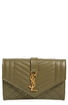Saint Laurent Small Monogram Quilted Leather Wallet In Khaki