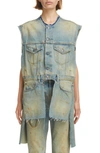 Maison Margiela Asymmetrical Distressed Denim Vest In Dirty Wash