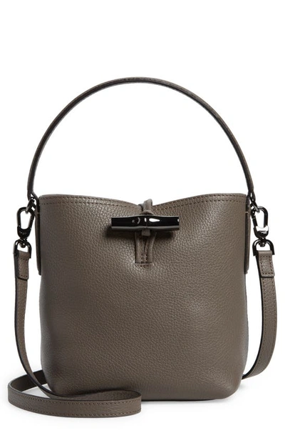 Longchamp Roseau Essential Leather Bucket Bag In Grey