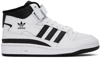 Adidas Originals Kids White & Black Forum Mid Big Kids Sneakers In White,black