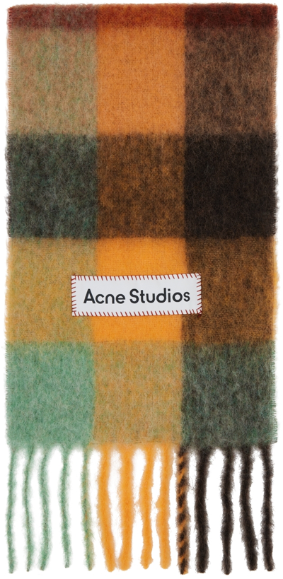 Acne Studios Vally Plaid Alpaca, Wool & Mohair Blend Scarf In Chestnut Brown