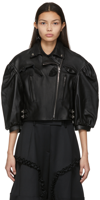 Simone Rocha Puff-sleeve Crop Leather Biker Jacket W/ Frill Bustier In Black