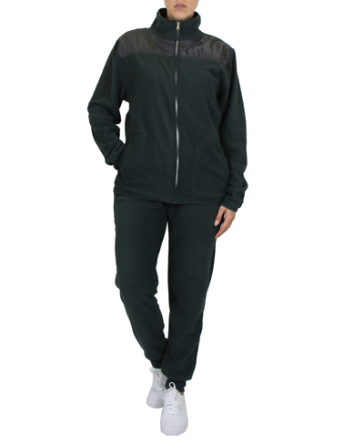 Galaxy By Harvic Women's Polar Fleece Sweatshirt Top Jogger Bottom Matching Set, 2 Piece In Black