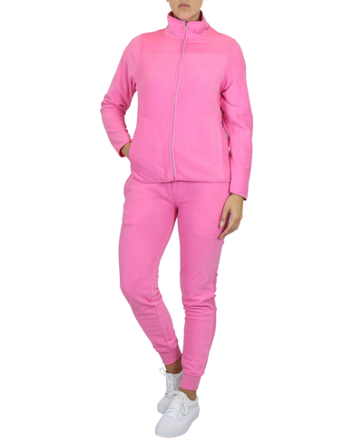 Galaxy By Harvic Women's Polar Fleece Sweatshirt Top Jogger Bottom Matching Set, 2 Piece In Pink