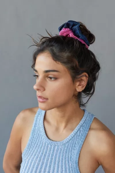 Urban Renewal Remnants Glitter Scrunchie In Blue Multi