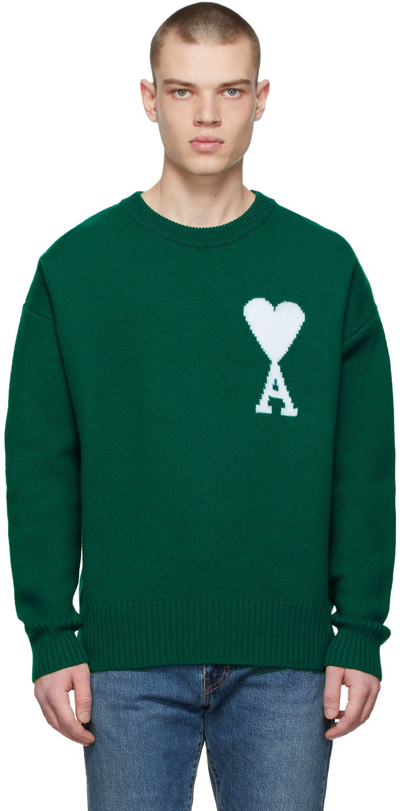Ami Alexandre Mattiussi Green Ami De Cœur Wool Crewneck Sweater In 300 Green