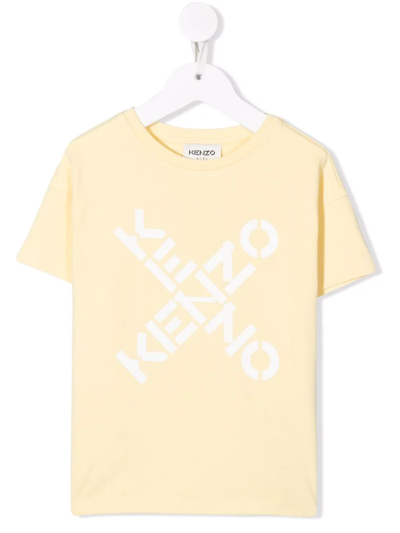 Kenzo Kids' Logo-print Round Neck T-shirt In Yellow