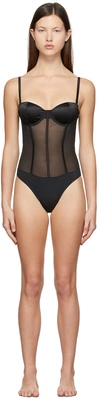 FLEUR DU MAL BLACK SILK & MESH BODYSUIT