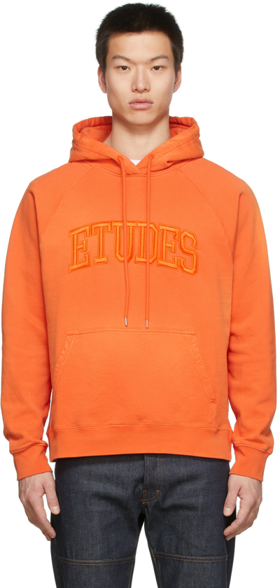 Etudes Studio Etudes Mens Orange Racing Logo Cotton Hoodie