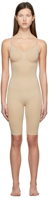 Skims Beige Seamless Sculpting Mid-thigh Bodysuit In Clay