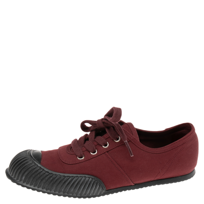 Pre-owned Prada Burgundy Canvas Cap Toe Trainers Size 37.5