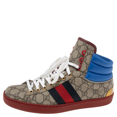 Pre-owned Gucci Multicolor Gg Canvas, Nylon And Leather Ace High-top-sneakers Size 40