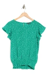 Adrianna Papell Printed Ruffle Smocked Top In Vivid Green Easy Ditsy