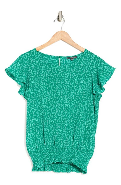 Adrianna Papell Printed Ruffle Smocked Top In Vivid Green Easy Ditsy