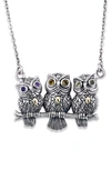 Samuel B. 18k Yellow Gold & Sterling Silver Amethyst, Citrine, & Peridot Filigree Owls Pendant Neckl In Silver And Gold