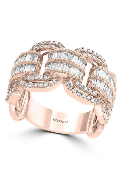 Effy 14k Rose Gold Baguette Cut Diamond Scalloped Band Ring In White
