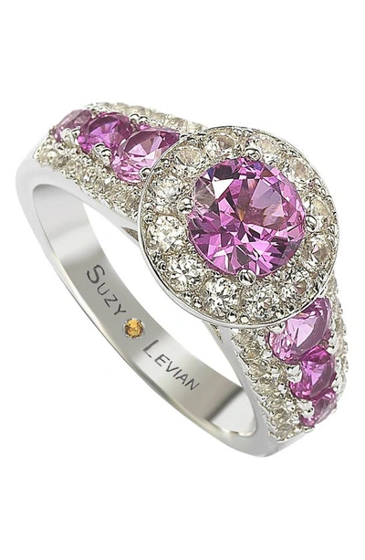 Suzy Levian Sterling Silver & Pink Sapphire Engagement Ring