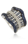 Suzy Levian Sterling Silver & Sapphire Gladiator Ring In Blue