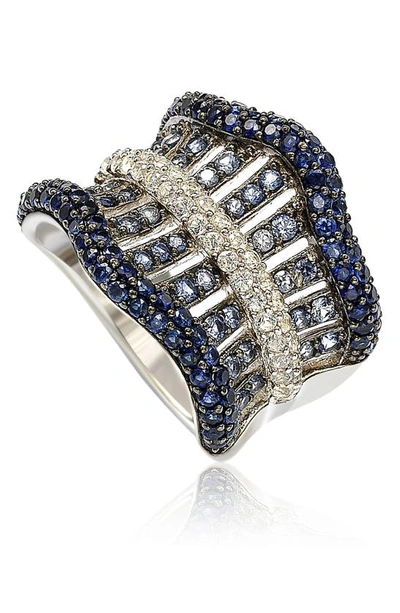 Suzy Levian Sterling Silver & Sapphire Gladiator Ring In Blue