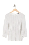 Adrianna Papell 3/4 Sleeve Pleated Moss Crepe Top In Ivory/ Black Seed Dot